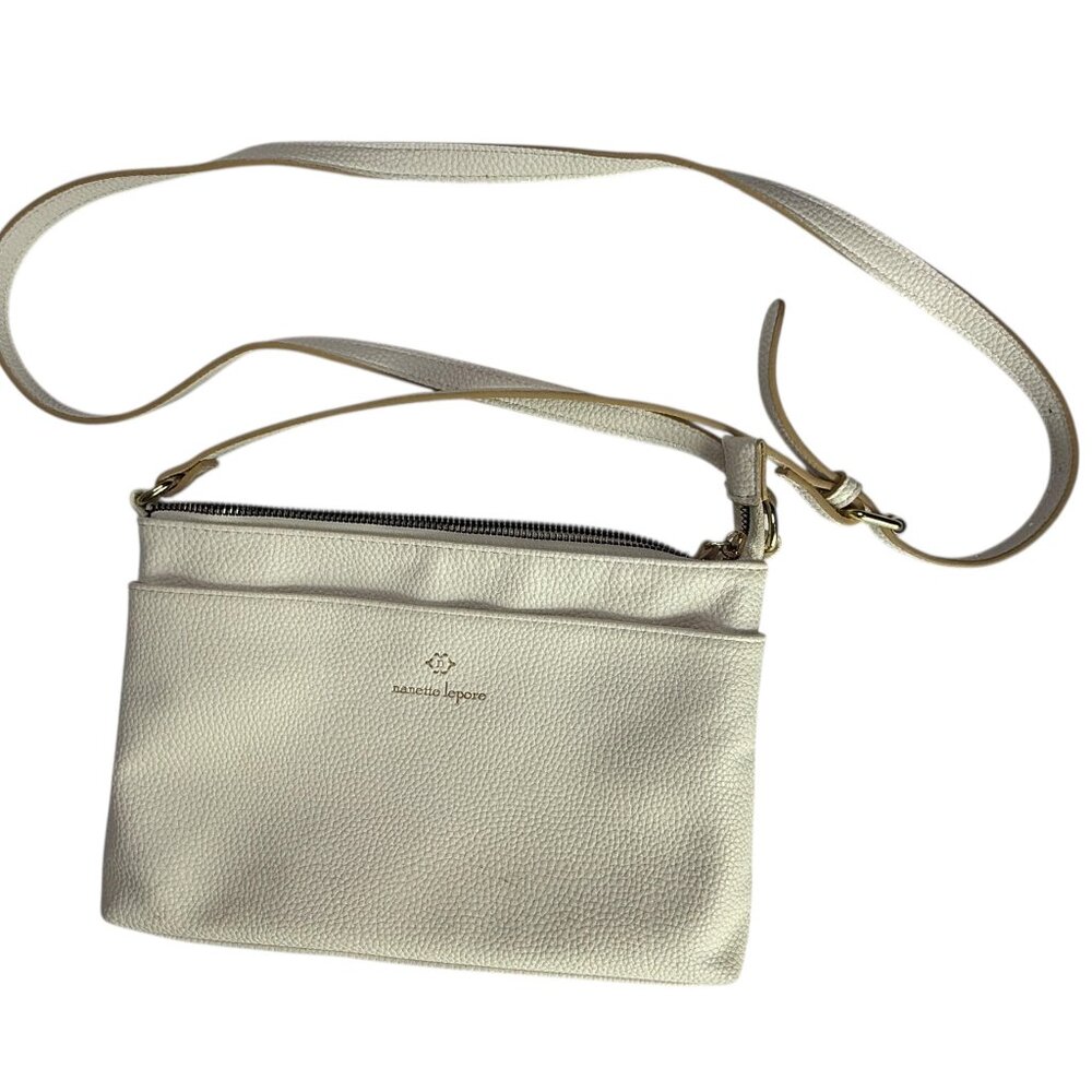 Nanette Lepore Leather Crossbody Bag, Purse.  White.  Zipper Top Long Adjustable